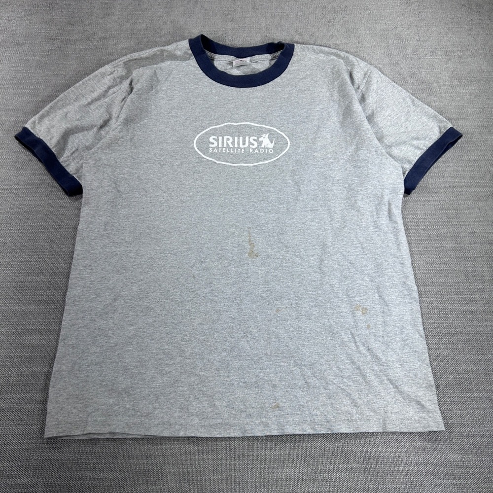 Anvil Sirius Satellite Radio Ringer T-Shirt Mens L Gray Fair Tech‎ Promo Y2K